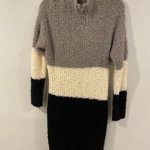 Grey, cream, black sweater dress